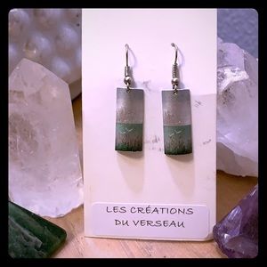 Silver and green earrings